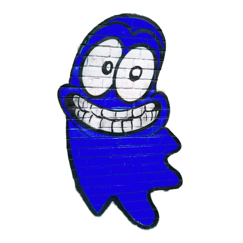 Funny smiling ghost in blue