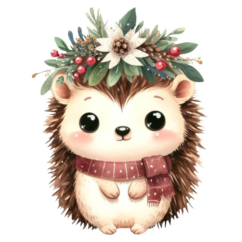 Niedlicher Igel mit Schal und Weihnachtskrone