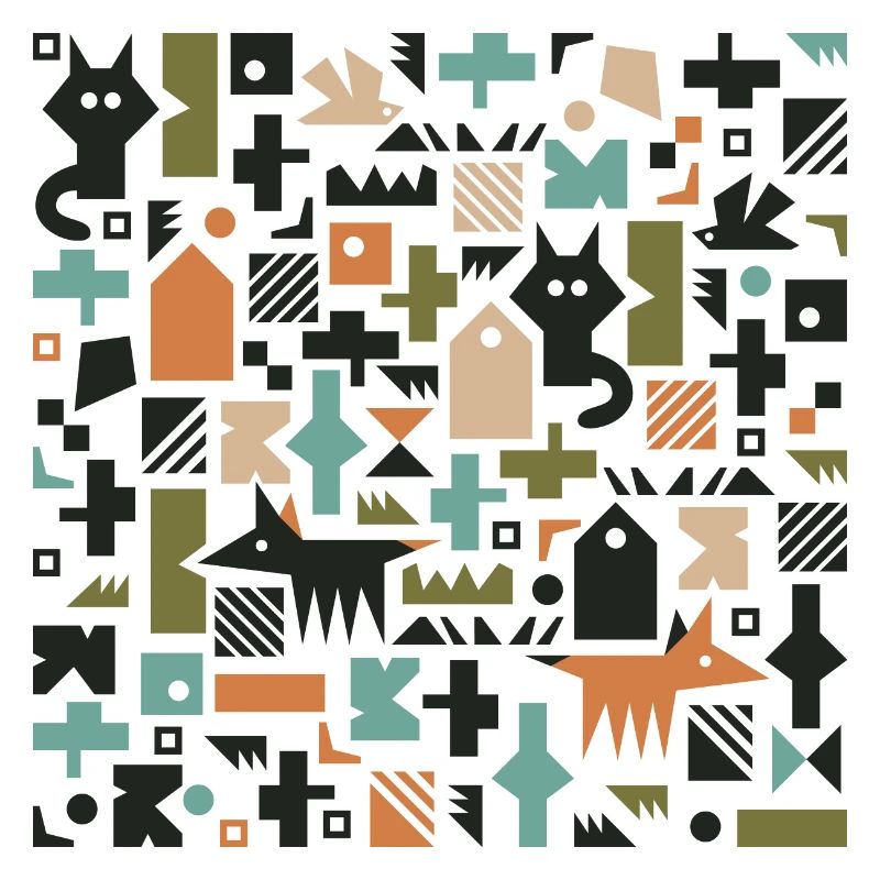 Cat fox bird pattern l multicolour