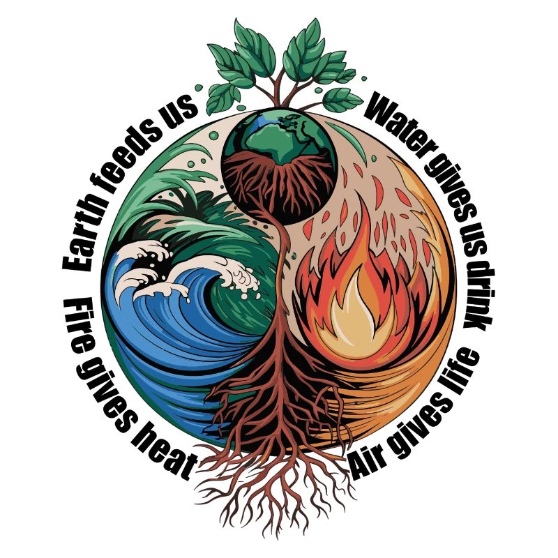 Vier-Elemente-Baum - Erde, Wasser, Feuer, Luft