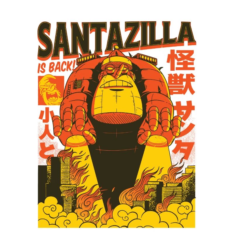 Géant Père Noël en mode Kaiju Retro