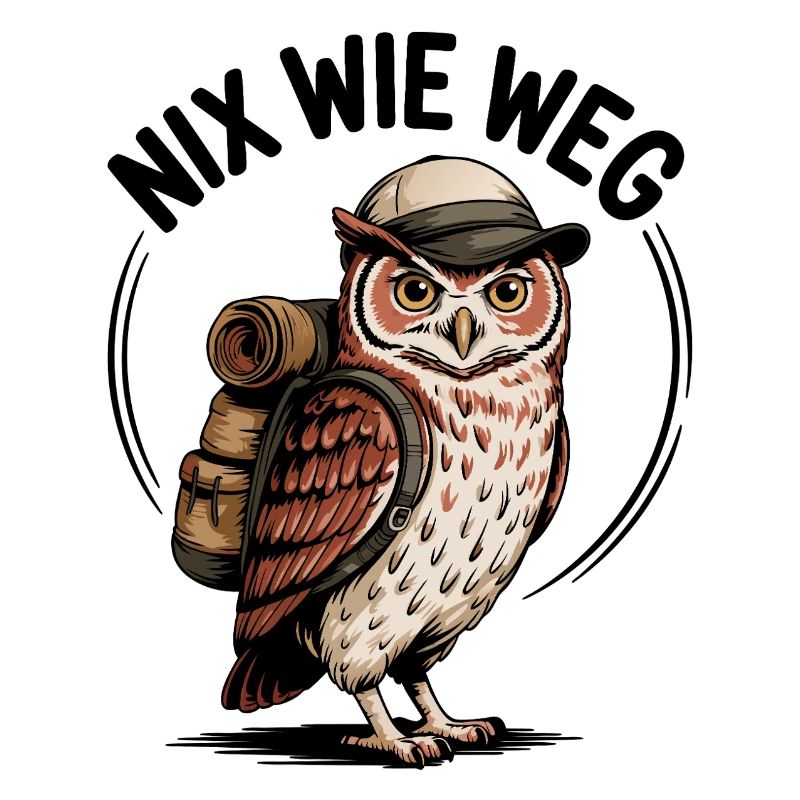 Wandernde Eule mit Rucksack