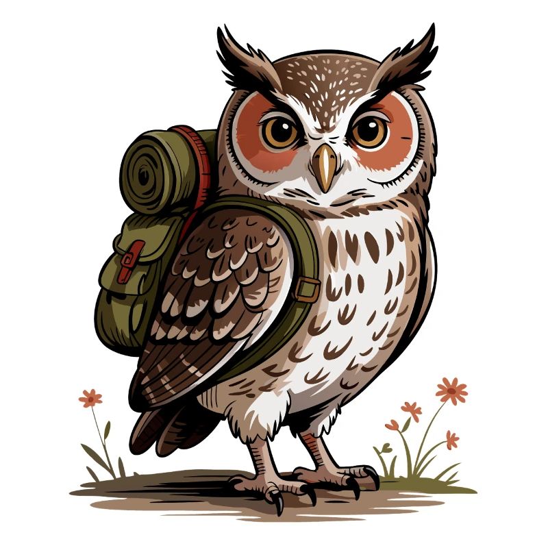 Owl hiker with backpack