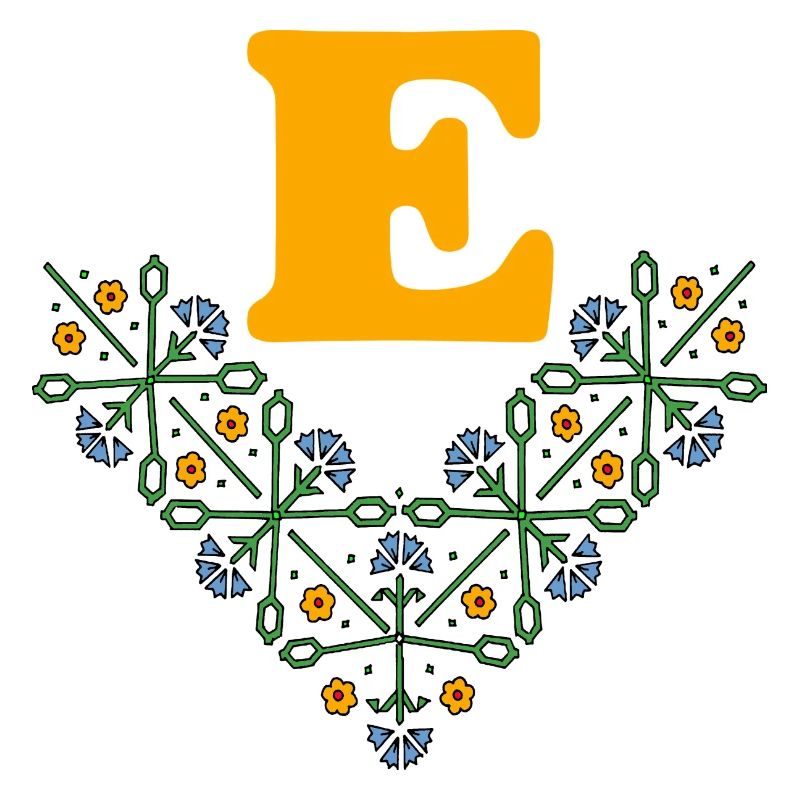 buchstabe e blume 4 blau orange
