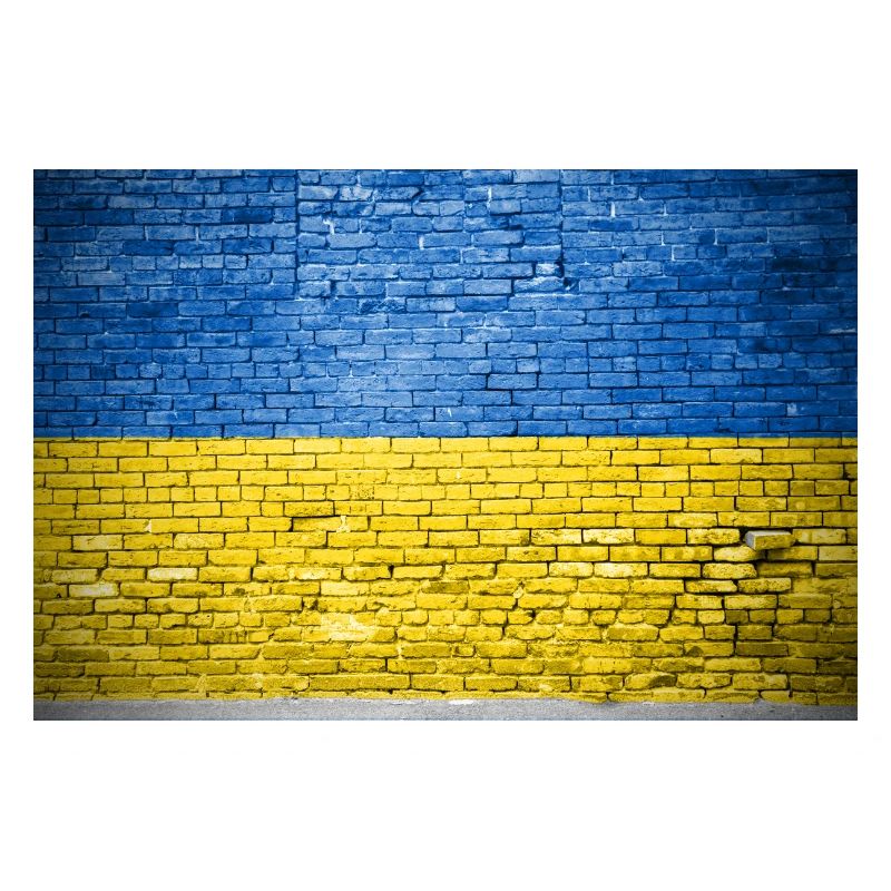 Affiche de graffiti drapeau Ukraine mur de briques