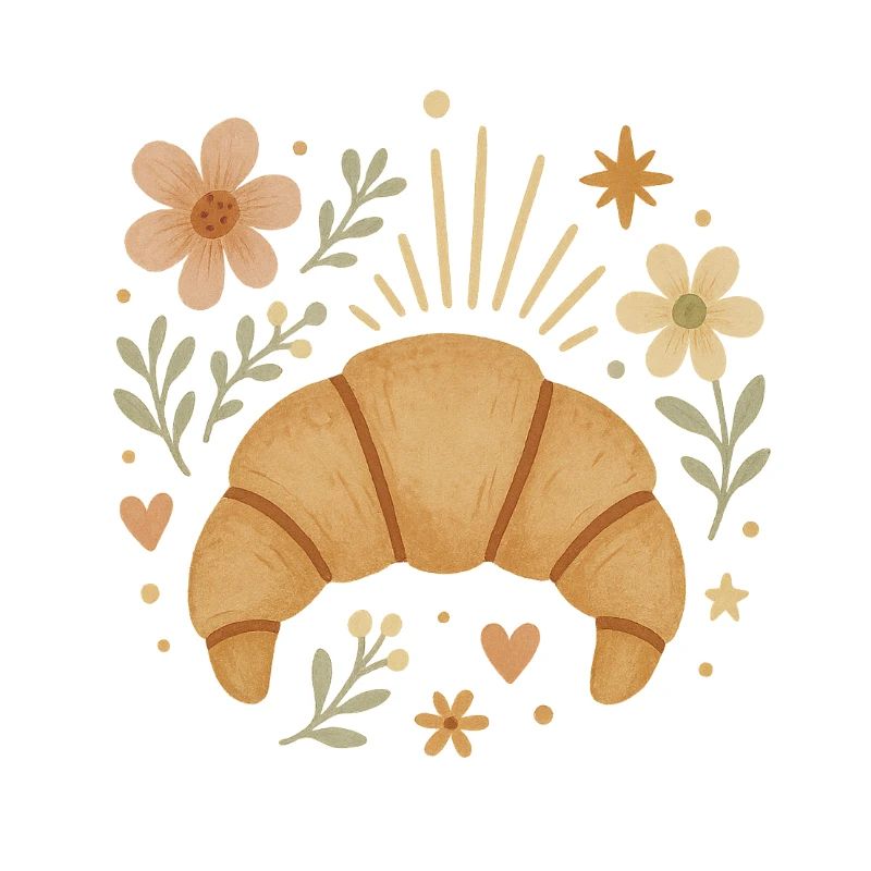 Süßes Croissant & Blumen - Boho Frühstücksdesign