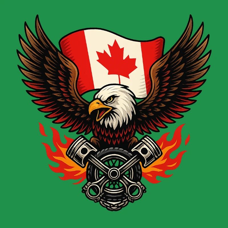 Aigle canadien biker avec drapeau et pistons
