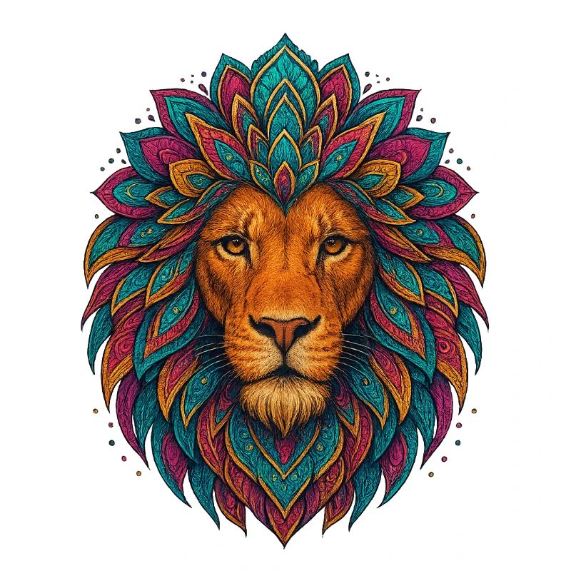 Mandala-Löwe – bunter Kopf