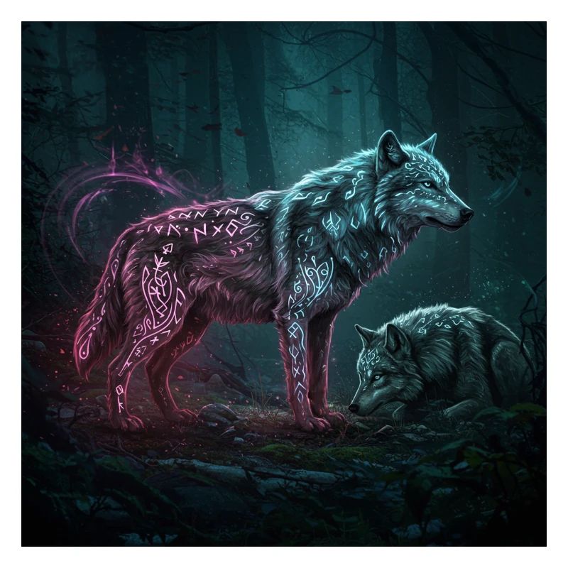 Neon runes Wolfwald in the moonlight