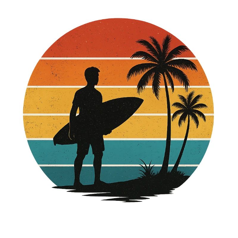Silhouette rétro de surfeur sur la plage