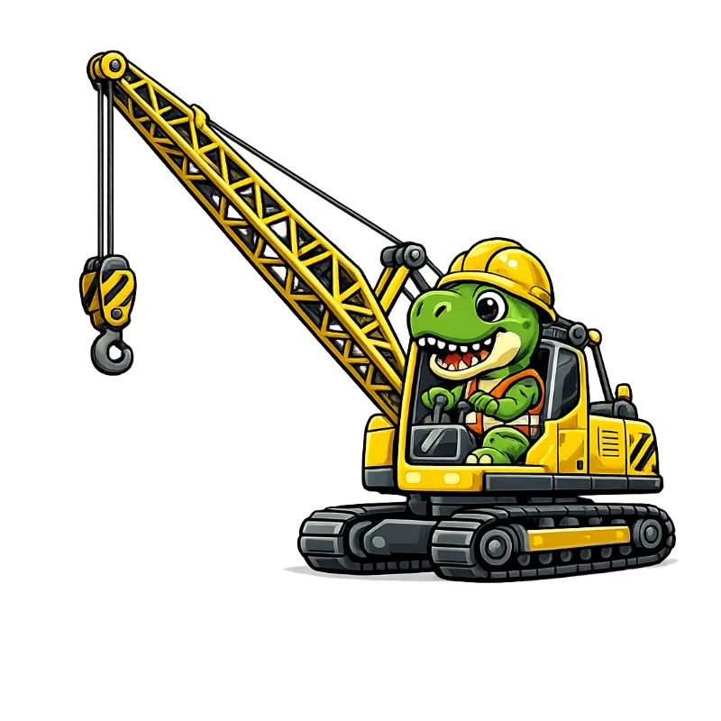 Cute Dino Crane Operator