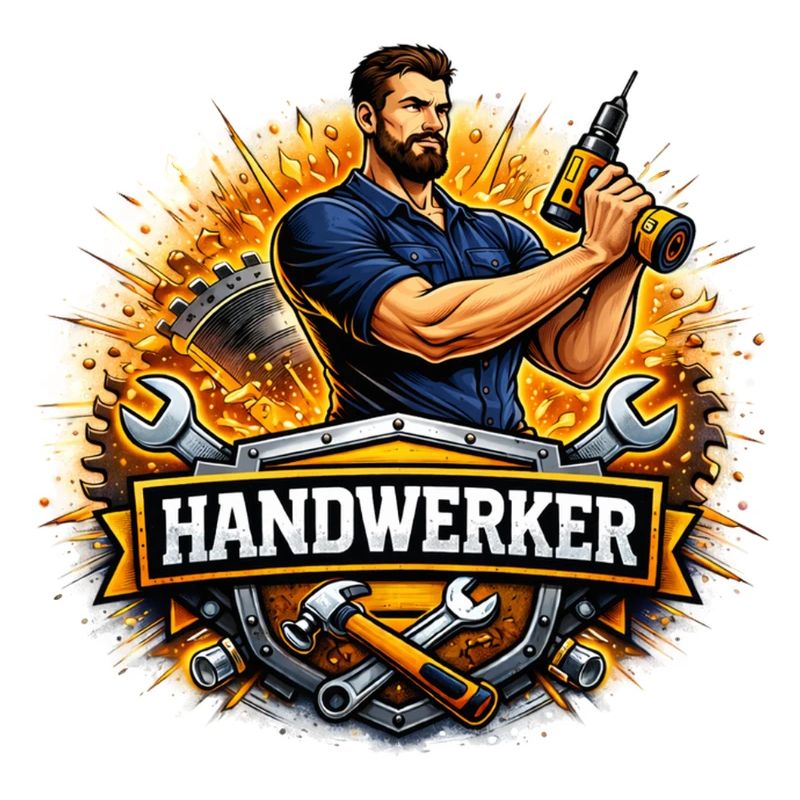 Logo Craftsman – Style de bande dessinée avec perceuse