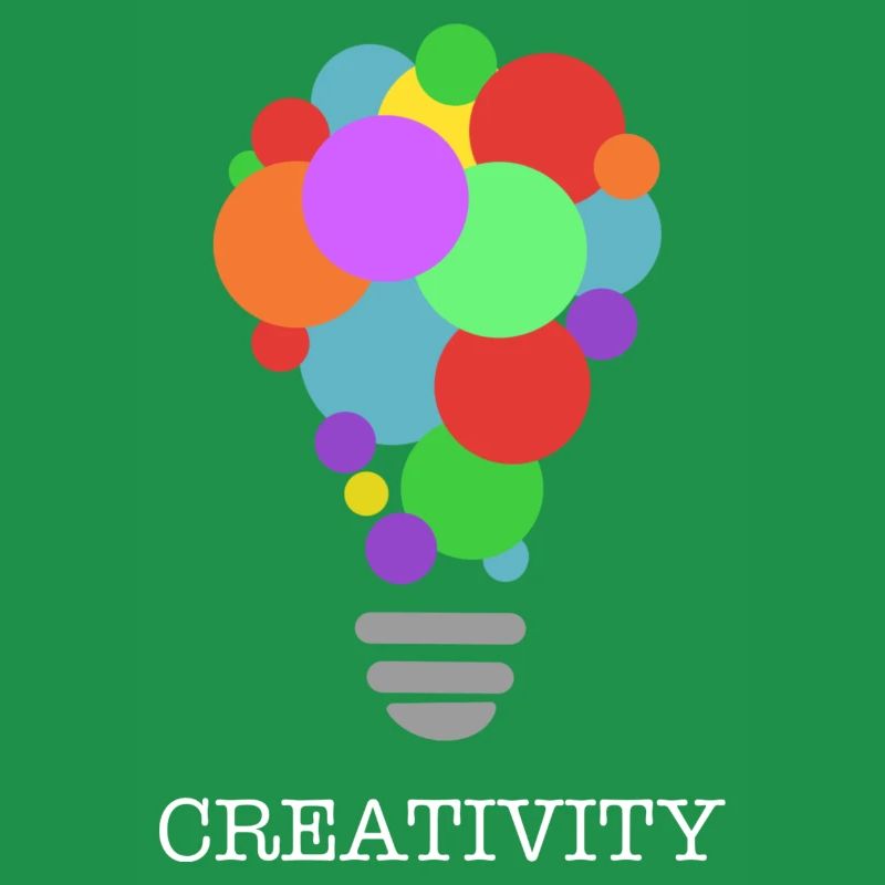 CREATIVITY lightbulb with white print