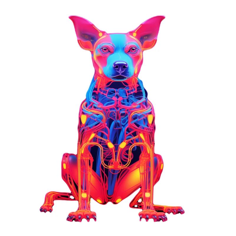 Neon Hund mit Tech-Design