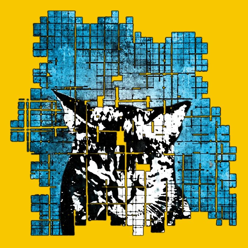 Portrait de chat de style graffiti avec explosion bleue