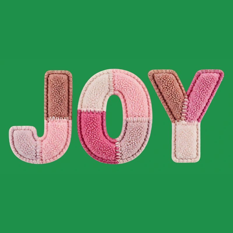Joy Patchwork Rosa Stoff Schriftzug Handarbeit