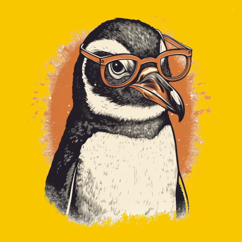 Nerdy penguin with orange glasses