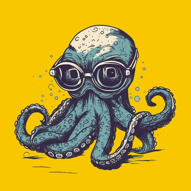 Nerdy Comic Octopus with Glasses