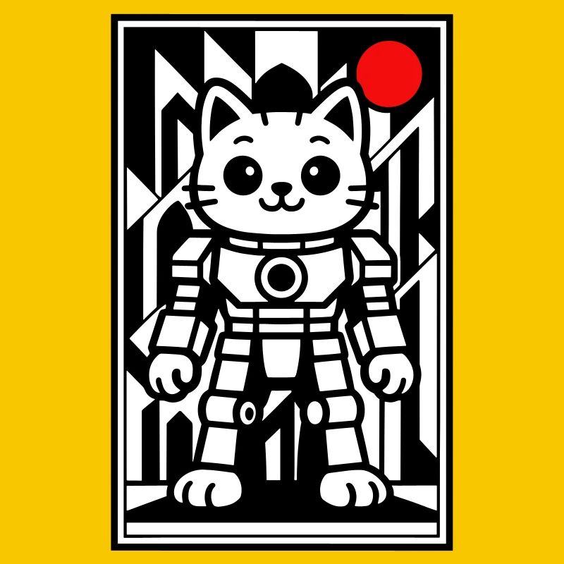 Cat robot in space with red planet