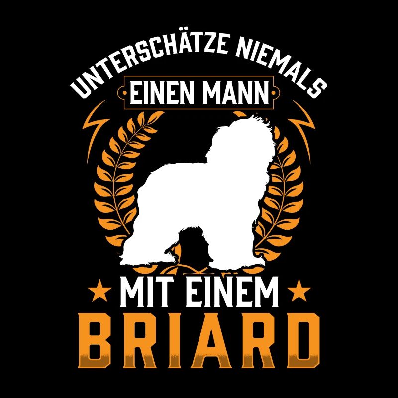 Mann mit Briard Berger de Brie