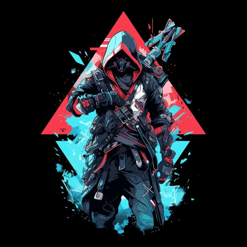 Epic Gamer Cyber Assassin in Blue and Red