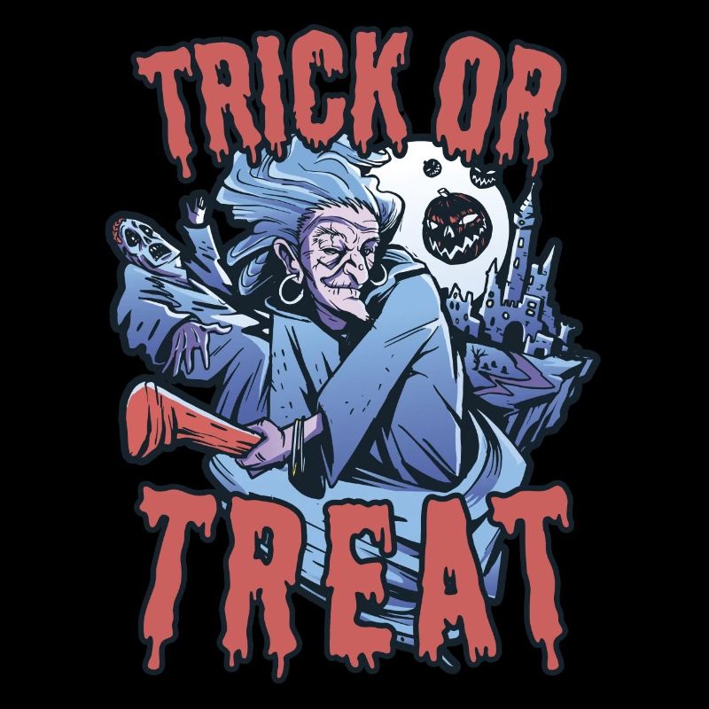 Trick or Treat Creepy Halloween Witch with Broom