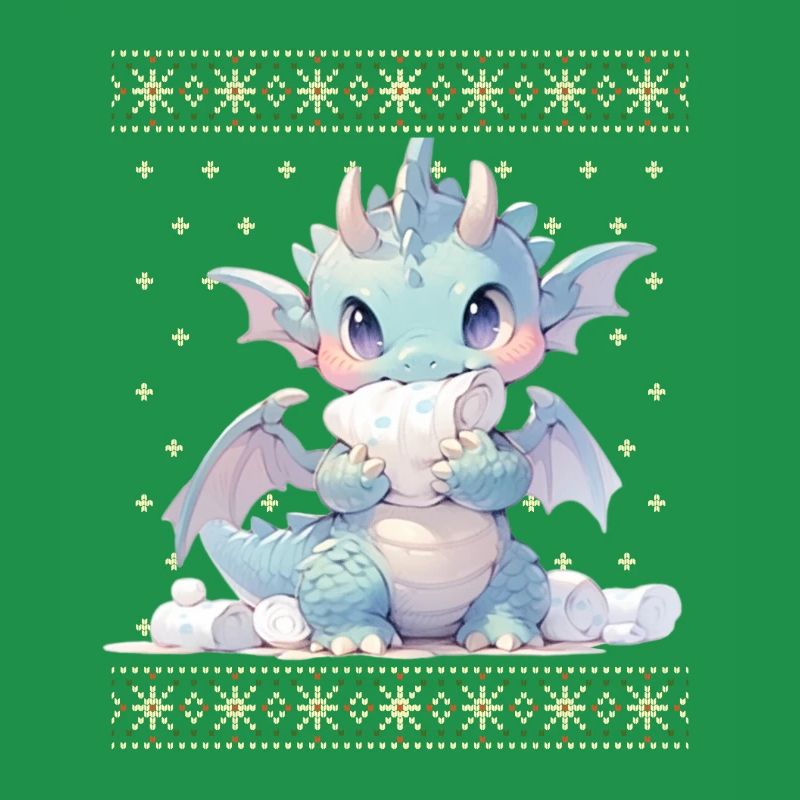Dragon kawaii dans le style pull de Noël moche