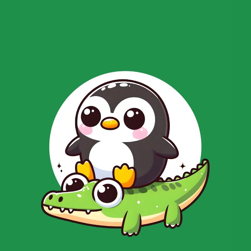 Pinguin auf Krokodil