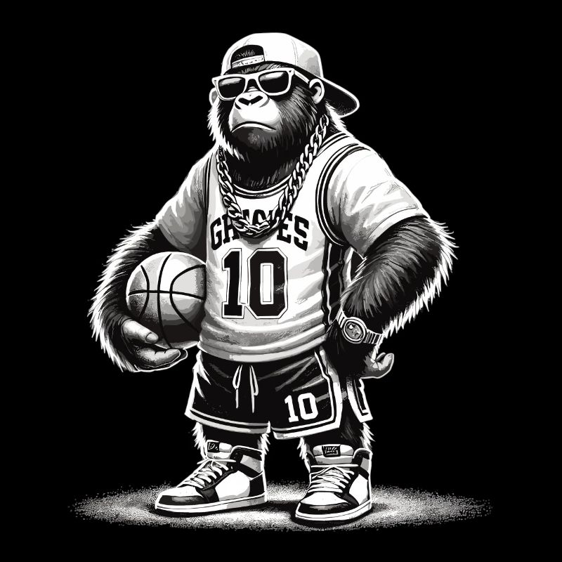 Gorille cool avec basket-ball et bling