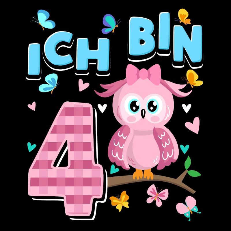 Vierter Geburtstag Mädchen 4 Jahre Eule