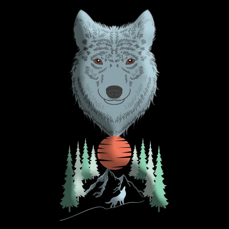 Wolf head animal motif print with wolf