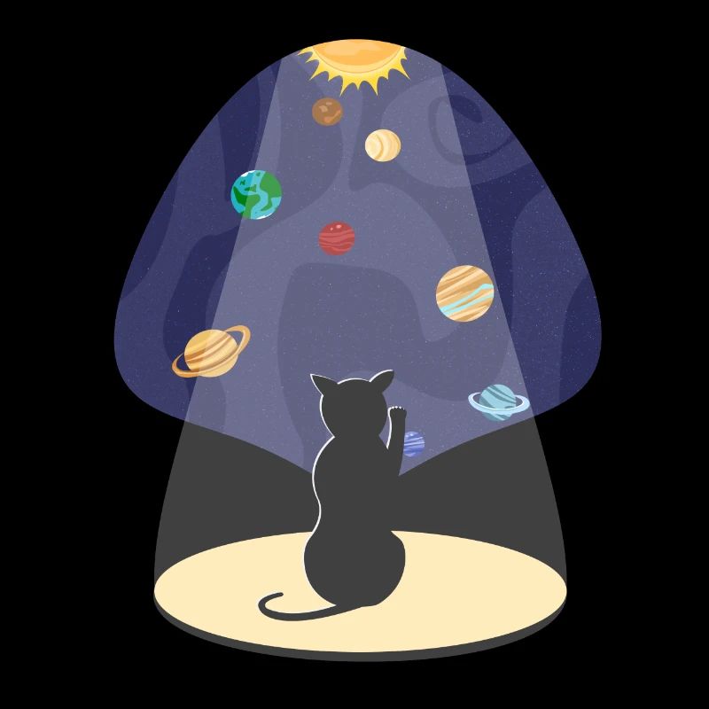 Chat mignon dans l’espace avec des planètes