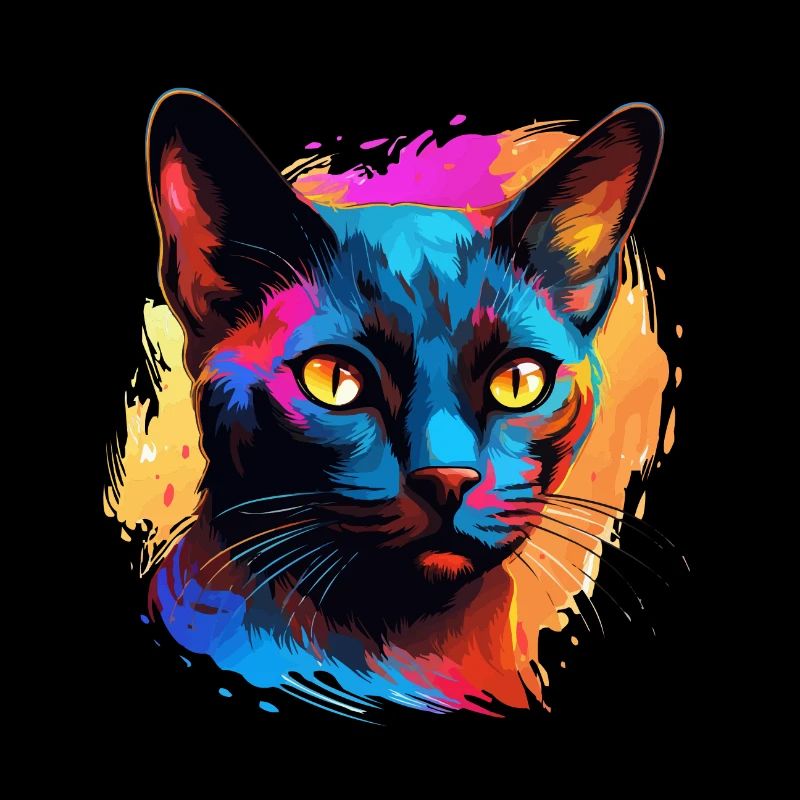 Colorful Burmese cat paint splashes
