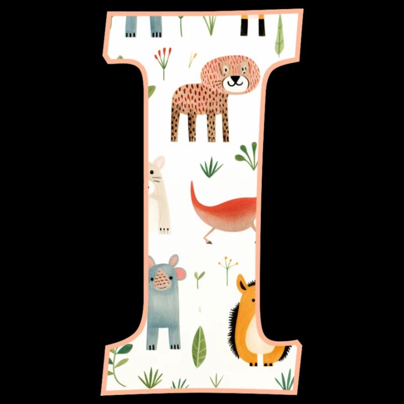 Letter I, Monogram, Animal Pattern