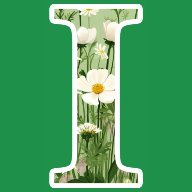 Letter I, Monogram, Floral Pattern