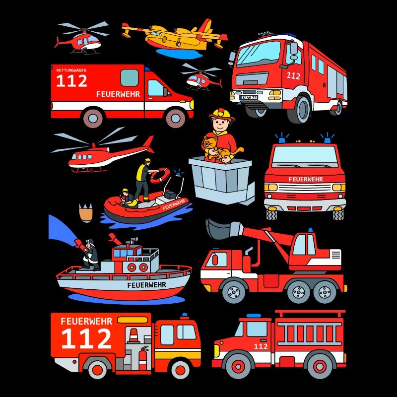 German fire engines vehicles fire brigade boats