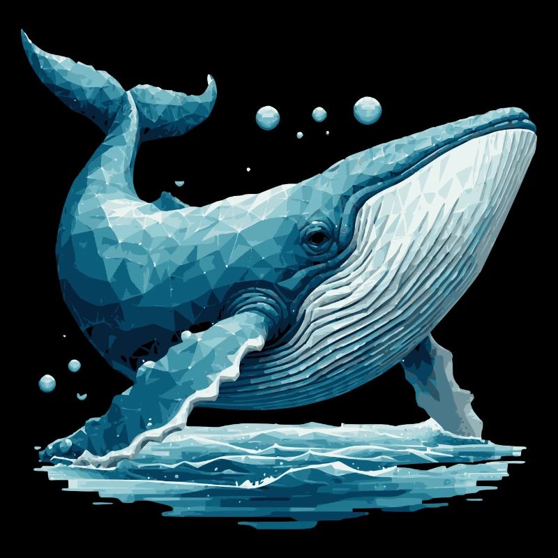 Baleine mignonne de style polygone avec des bulles d’air
