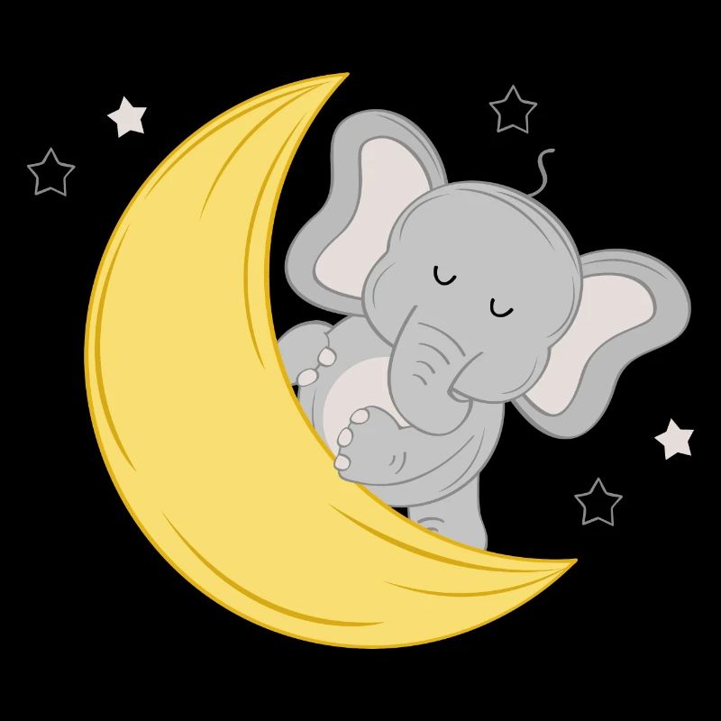 Doux éléphant avec lune et étoiles