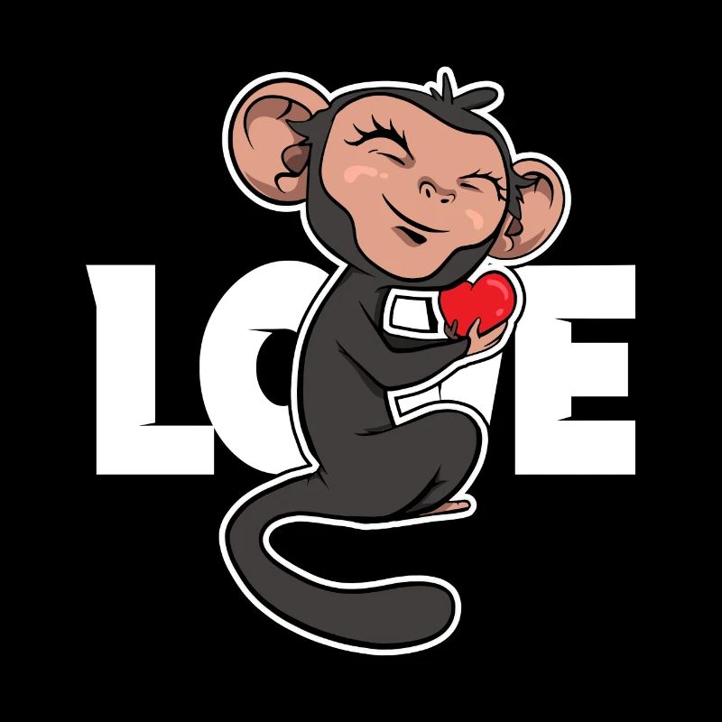 Singe avec le cœur dans la main singe amour
