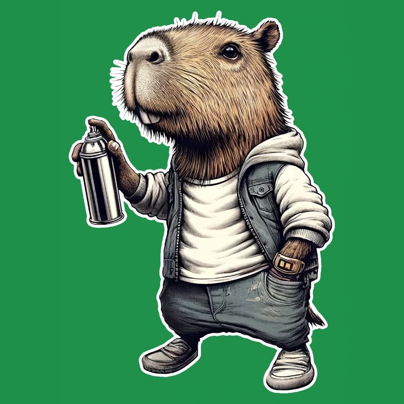 Capybara sprays graffiti