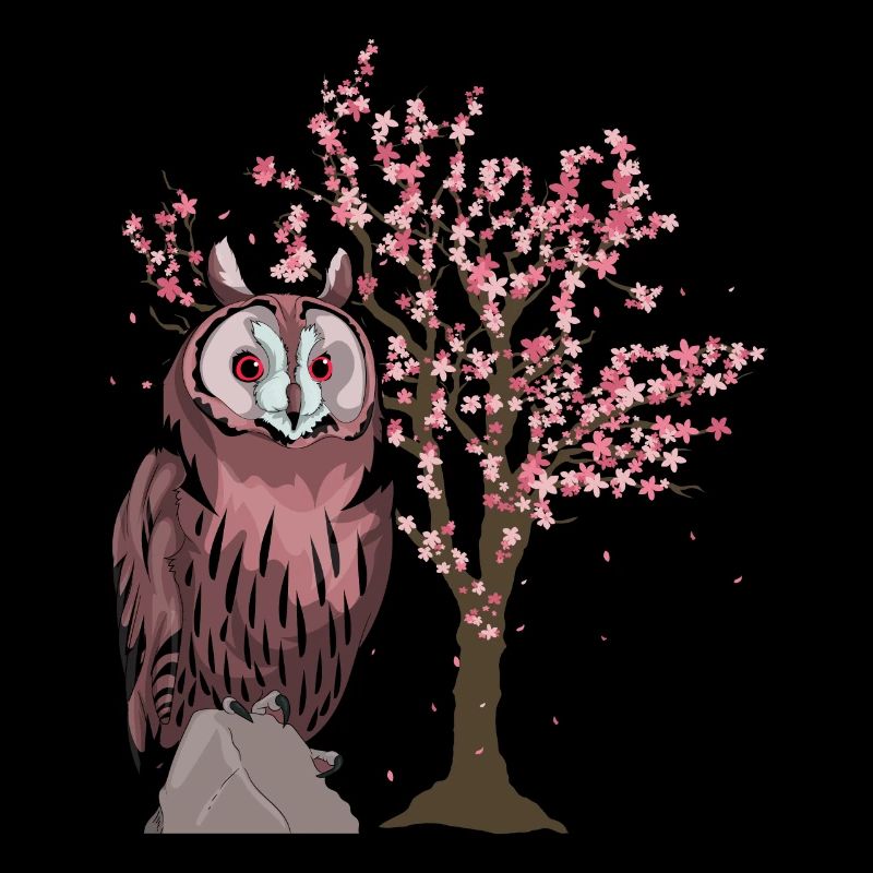 Sakura Baum Weiser Vogel Geschenk Kirschblüte Eule