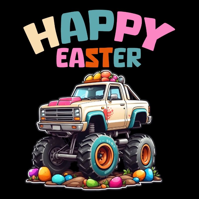 Boys Happy Easter Monster Truck Easter Eggs