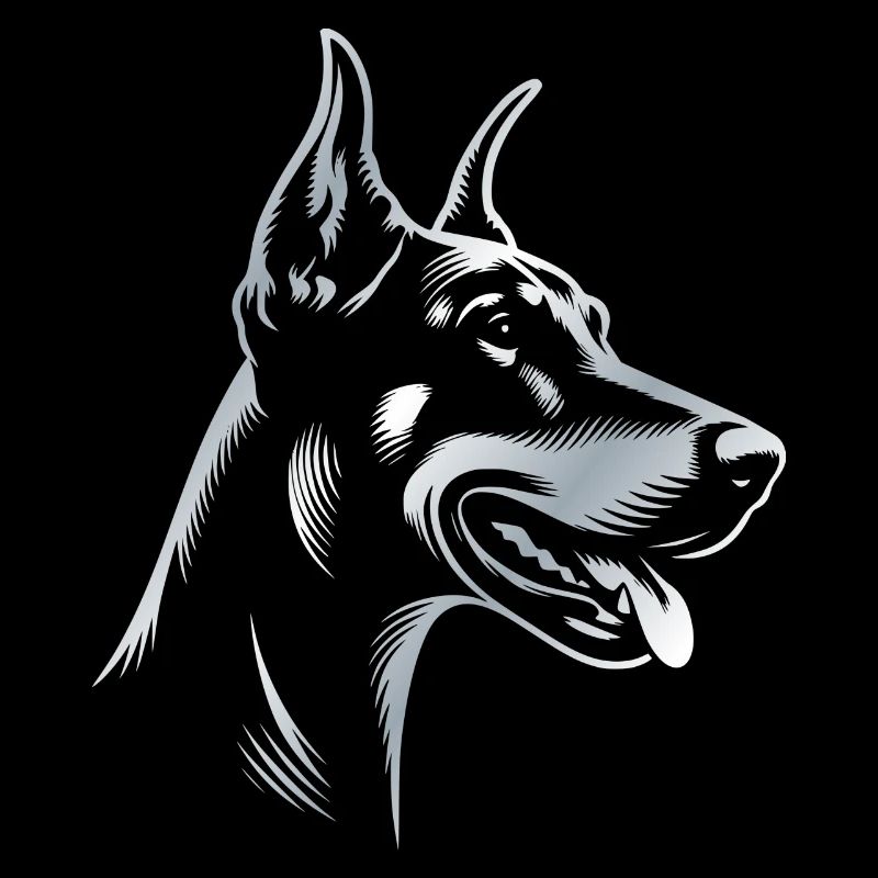 Doberman Pinscher, Dog Head, Silver Drawing