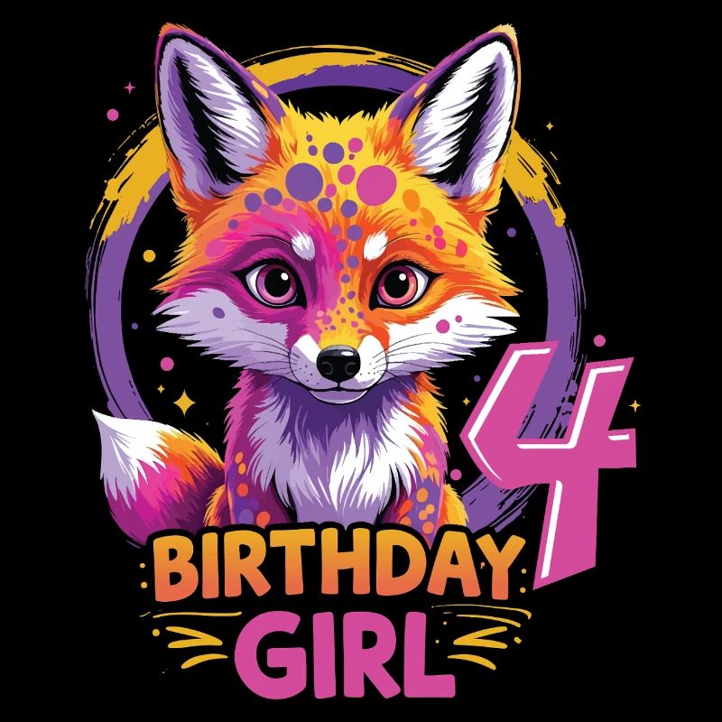 Süßes Mädchenmotiv Geburtstagsfuchs 4 Jahre