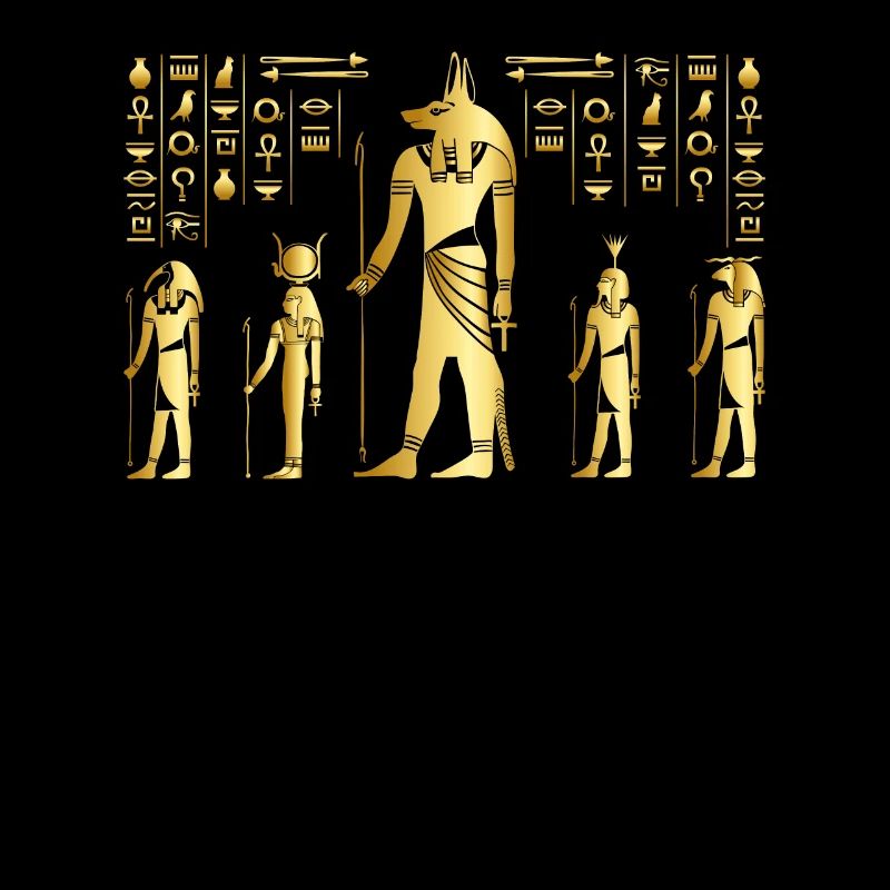 Hiéroglyphes égyptiens Anubis Bastet et Sphinx