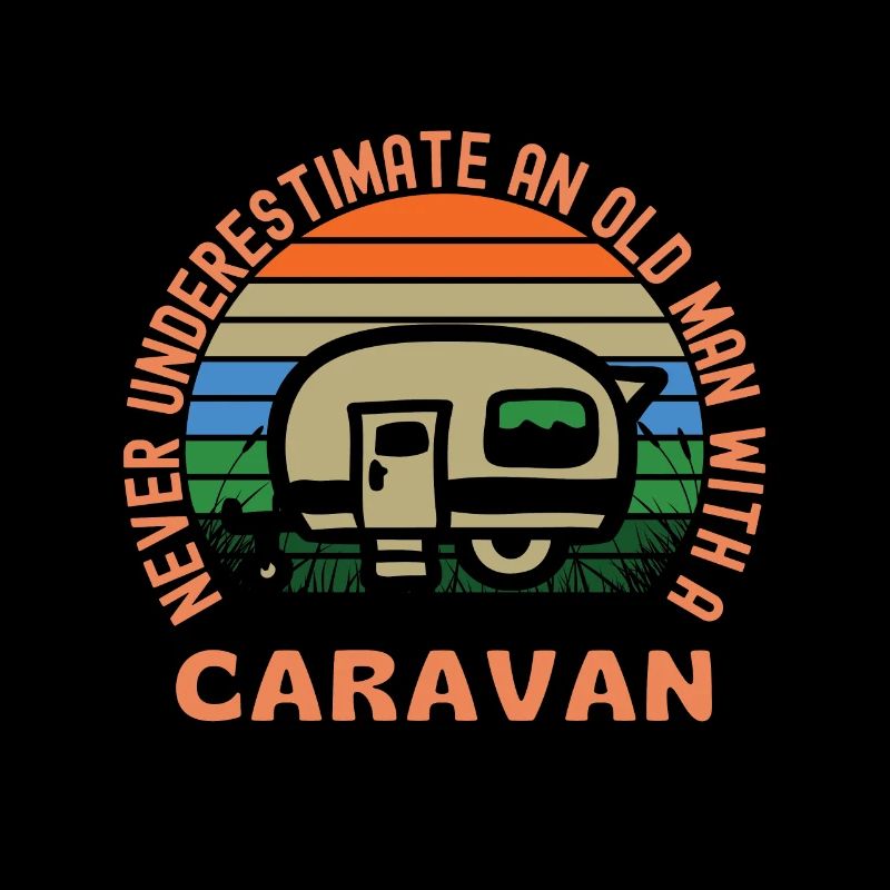 Alter Mann mit einer Karawane lustige Caravanning