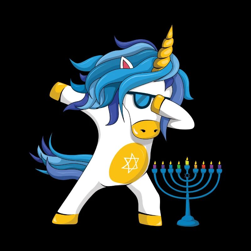 Rainbow Unicorn Yev Menorah Happy Hanukkah