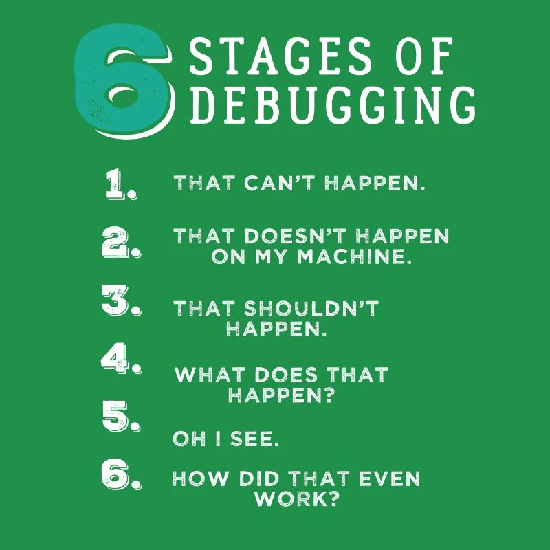 6 Stages of Debugging T-Shirt Bug Coding Computer