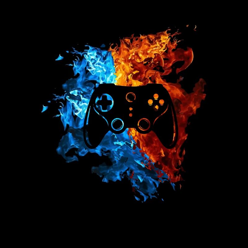 Game Controller Red Blue Fire Play Video Games