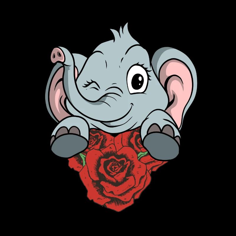 L’éléphant mignon aime les roses